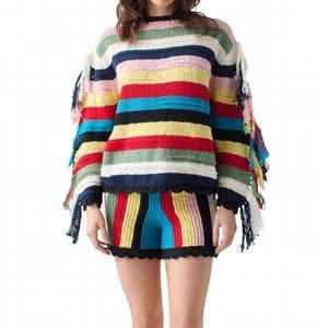 NEW LINGUA FRANCA marathi crew-neck fringe sweater in multi